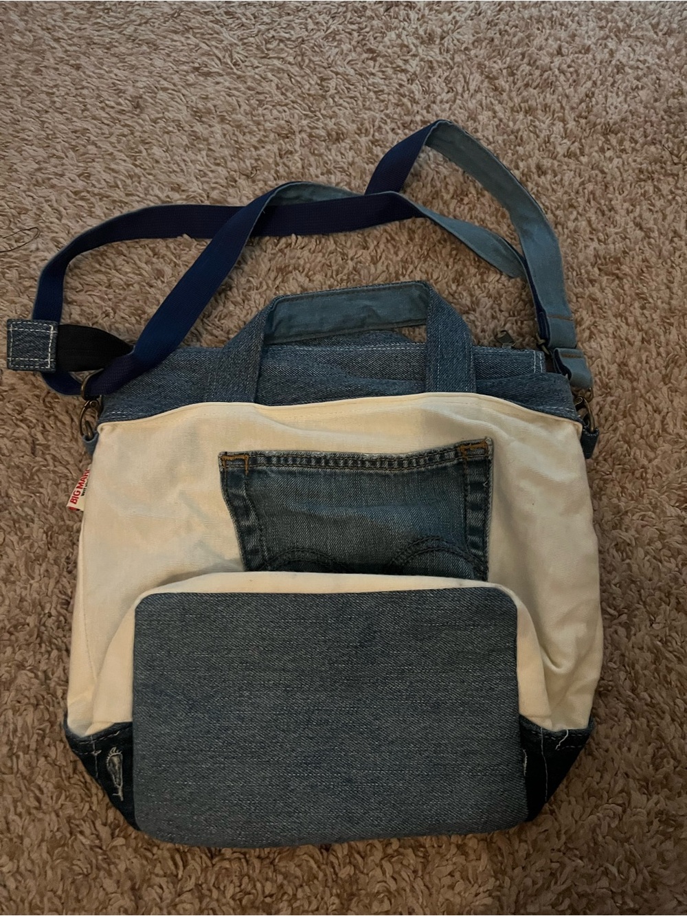Vintage Denim and Cream Canvas Tote Bag - Picture 2 of 3